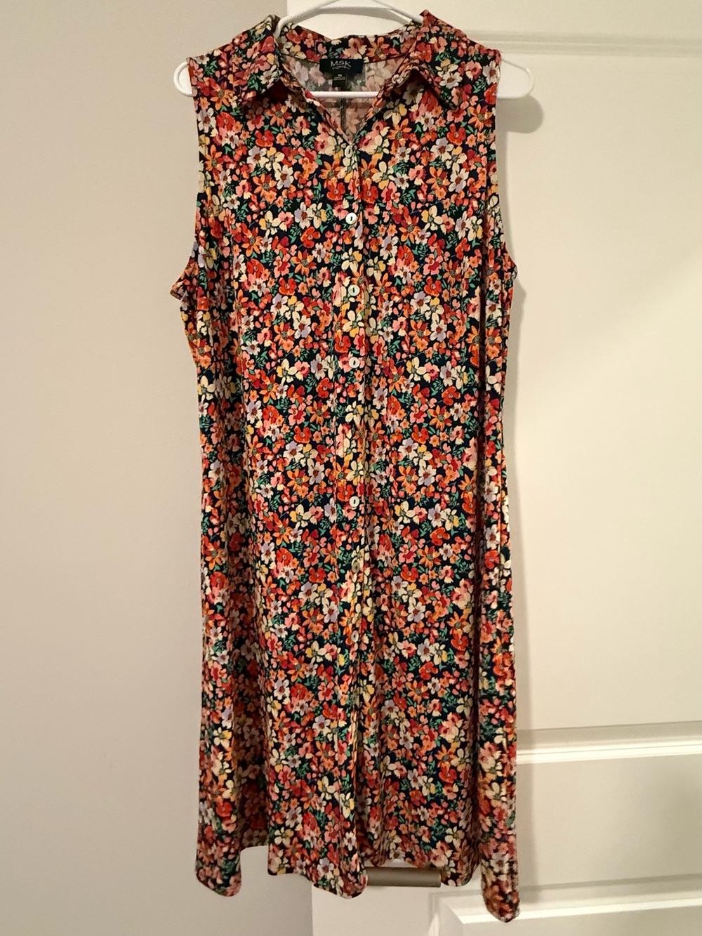 MSK Sleeveless Floral Midi Dress - Black with Orange & Pink Blooms